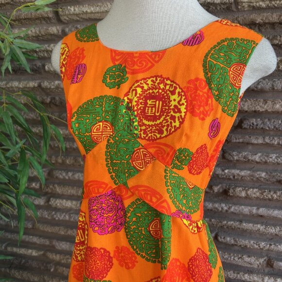 Vintage 70s Hawaii Nei Orange Maxi Hostess Dress Made in Hawaii Size 10 - Picture 10 of 11